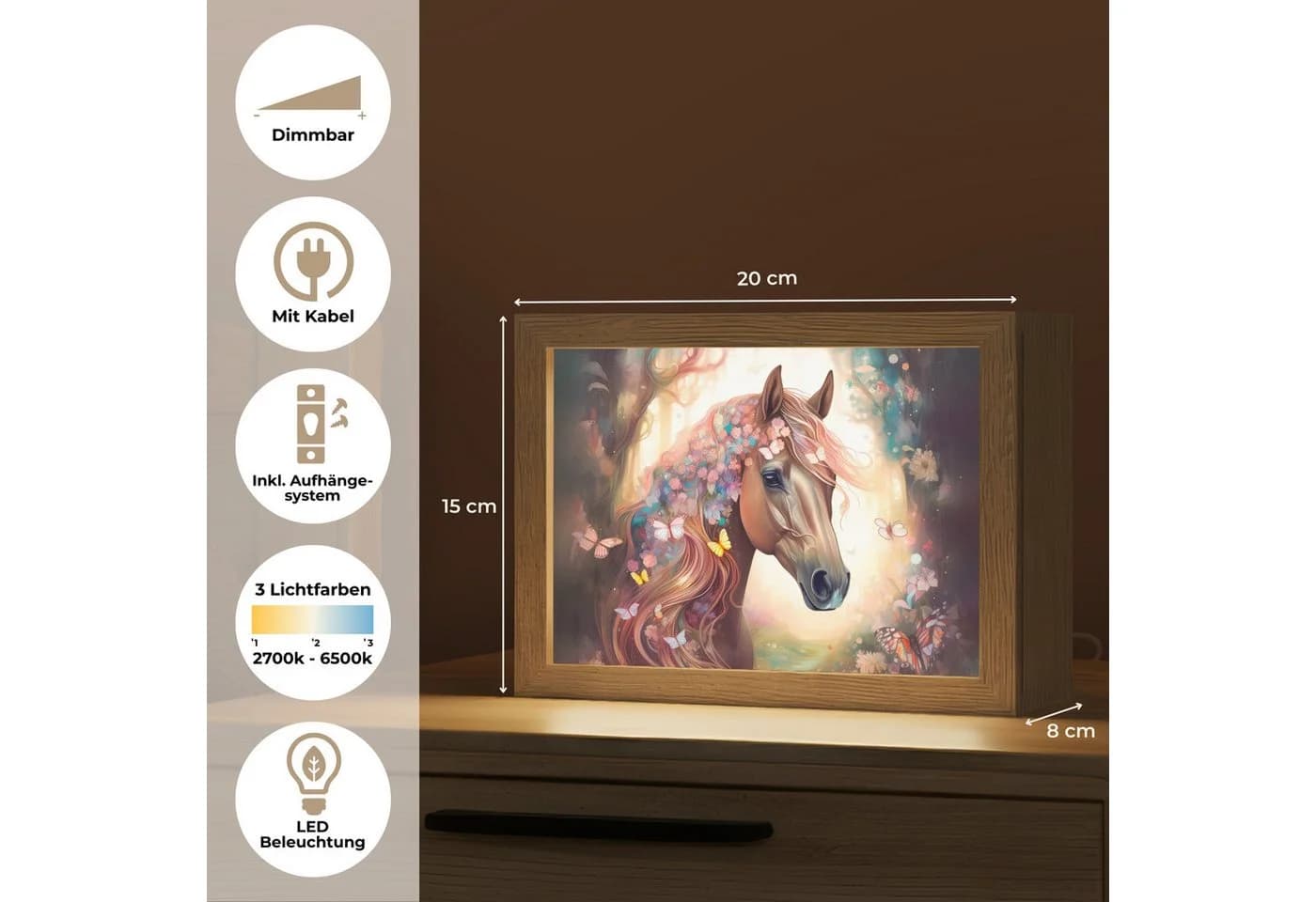 OnlyWow Nachttischlampe Lightbox Pferd Dimmbar LED - Bild 3