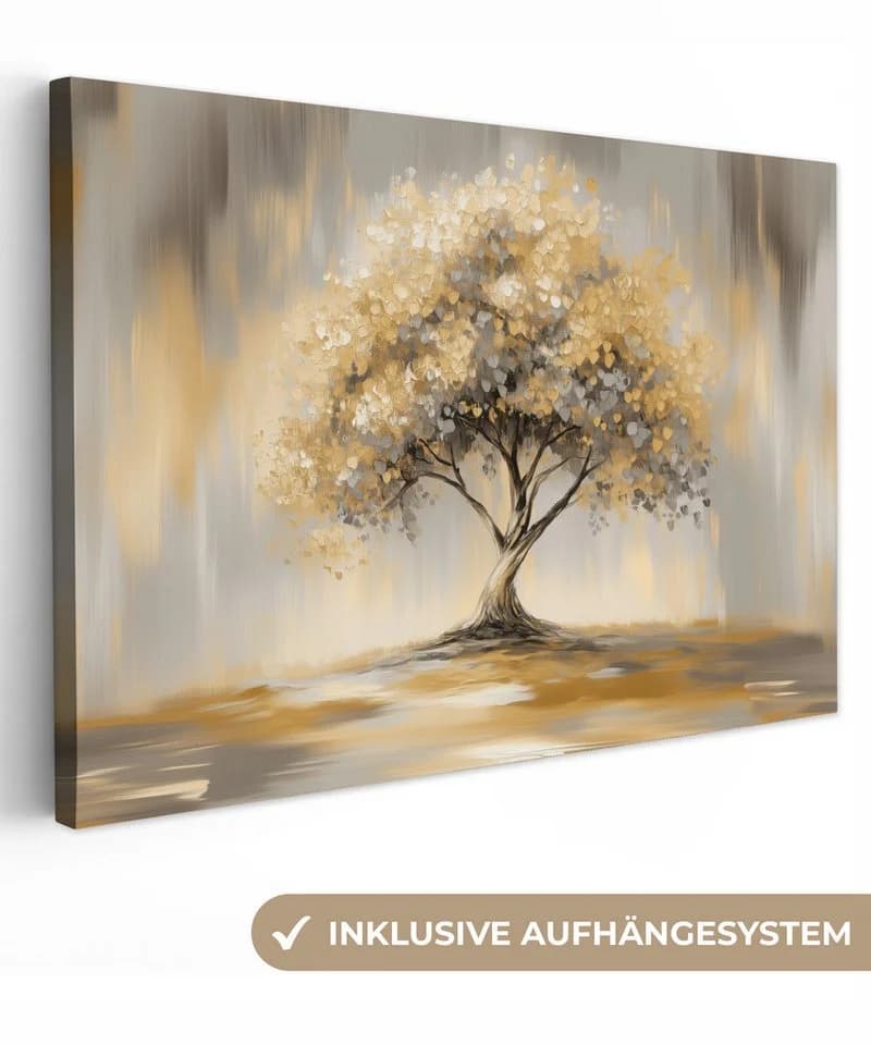 OneMillionCanvasses® Leinwandbild Abstrakter Baum Gold Schwarz 30x20 cm - Bild 2