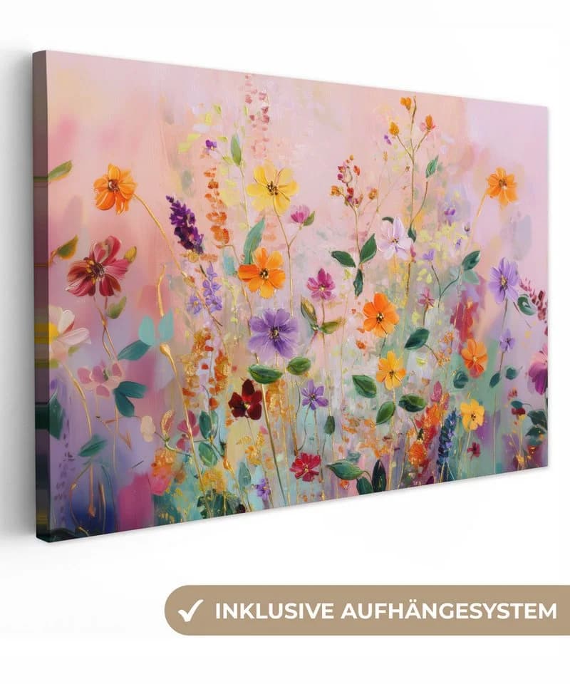 OneMillionCanvasses® Leinwandbild Blumen Abstrakt Farbenfroh Wanddekoration - Bild 2