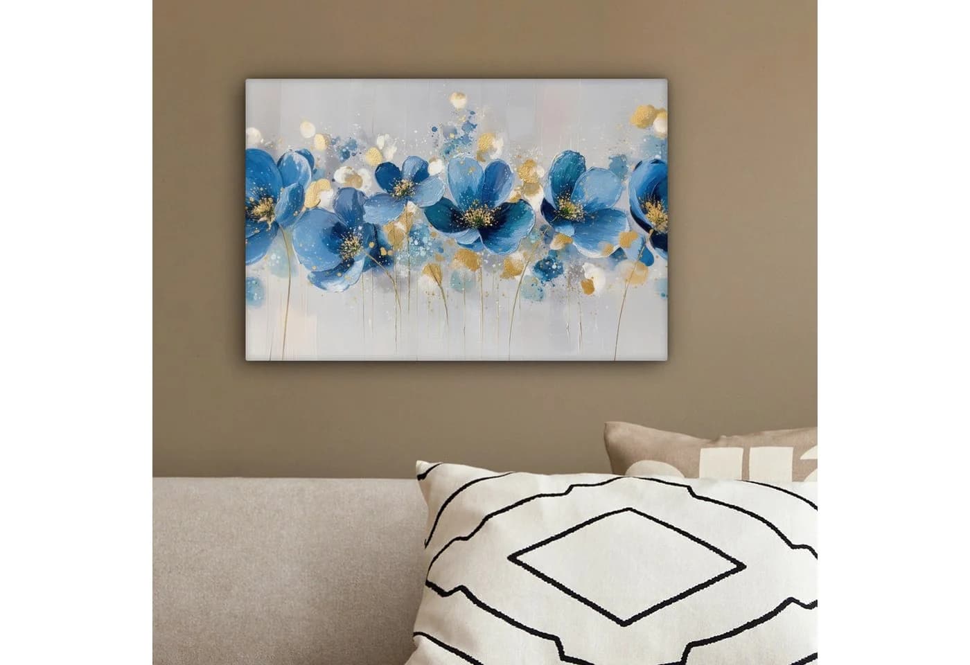 OneMillionCanvasses® Leinwandbild Blau Abstrakt Blumen Goldakzente - Bild 4