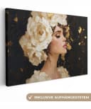 OneMillionCanvasses® Leinwandbild Abstrakt Frau Blumen Weiß Gold Bild 2