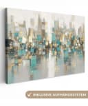 OneMillionCanvasses® Leinwandbild Abstrakt Gold Grau Türkis Skyline Bild 2