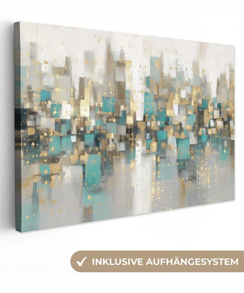 OneMillionCanvasses® Leinwandbild Abstrakt Gold Grau Türkis Skyline - Bild 2