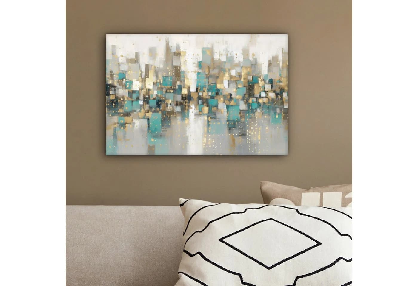 OneMillionCanvasses® Leinwandbild Abstrakt Gold Grau Türkis Skyline - Bild 4