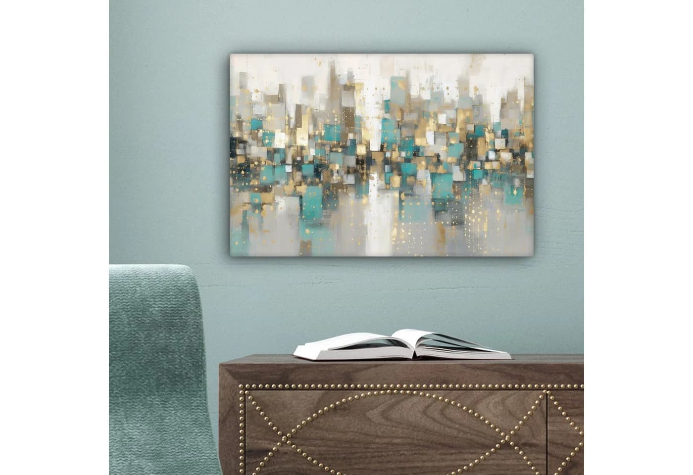 OneMillionCanvasses® Leinwandbild Abstrakt Gold Grau Türkis Skyline - Bild 5