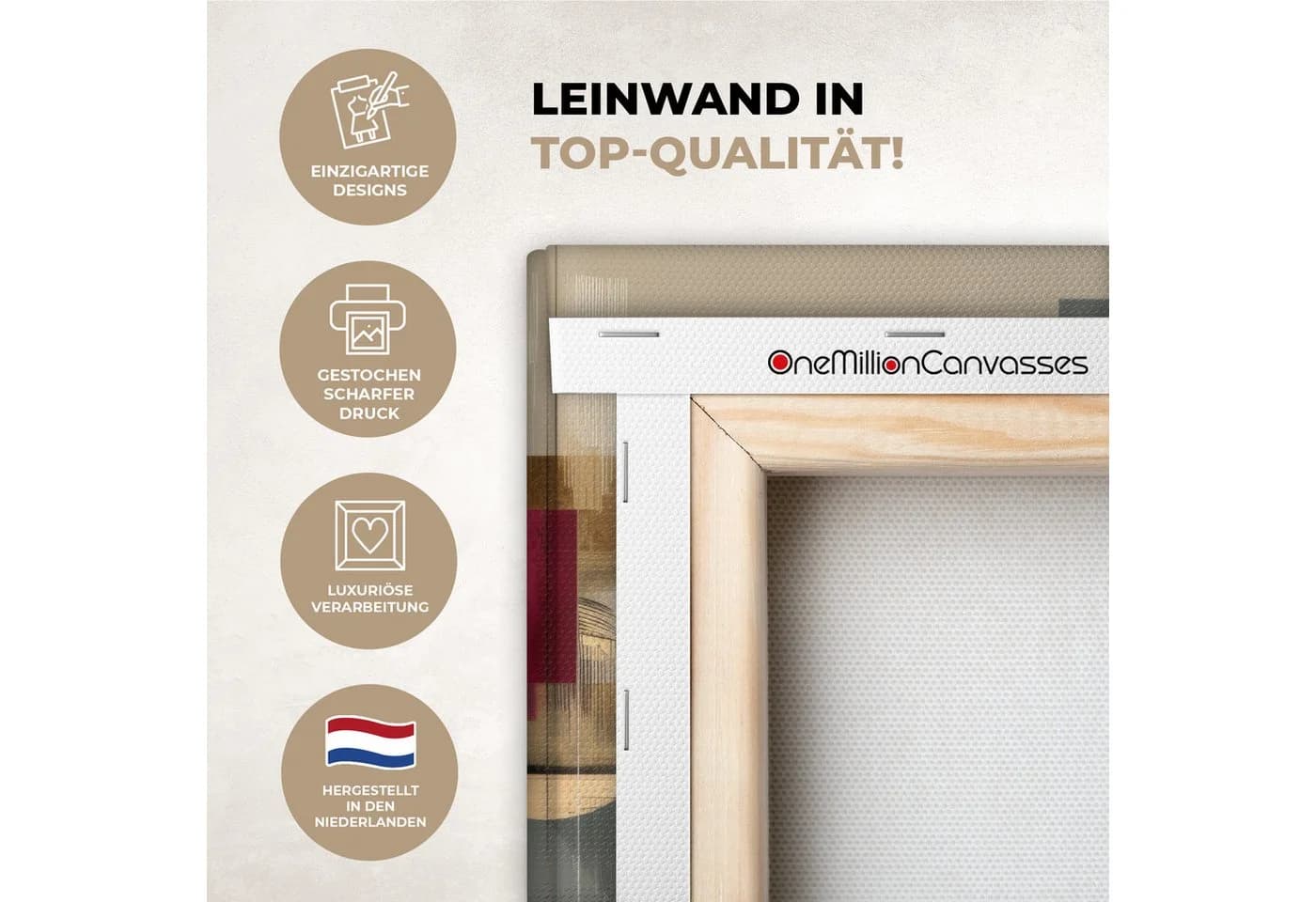 OneMillionCanvasses® Leinwandbild Abstrakt Beige Schwarz Gold Rot - Bild 3