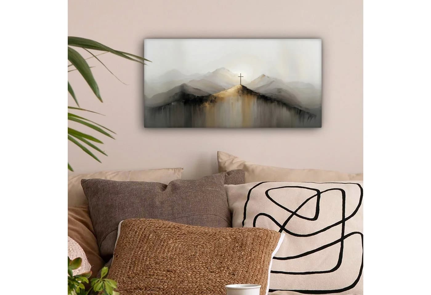 OneMillionCanvasses® Leinwandbild Panorama Kreuz Abstrakt Gold