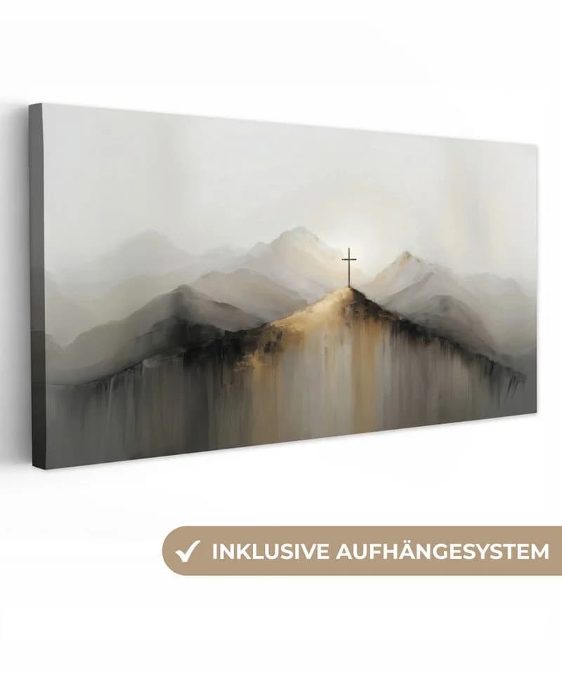 OneMillionCanvasses® Leinwandbild Panorama Kreuz Abstrakt Gold - Bild 2