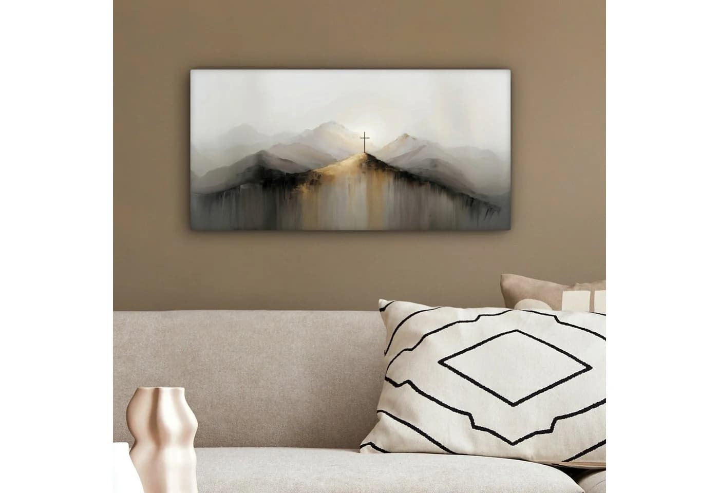 OneMillionCanvasses® Leinwandbild Panorama Kreuz Abstrakt Gold - Bild 4