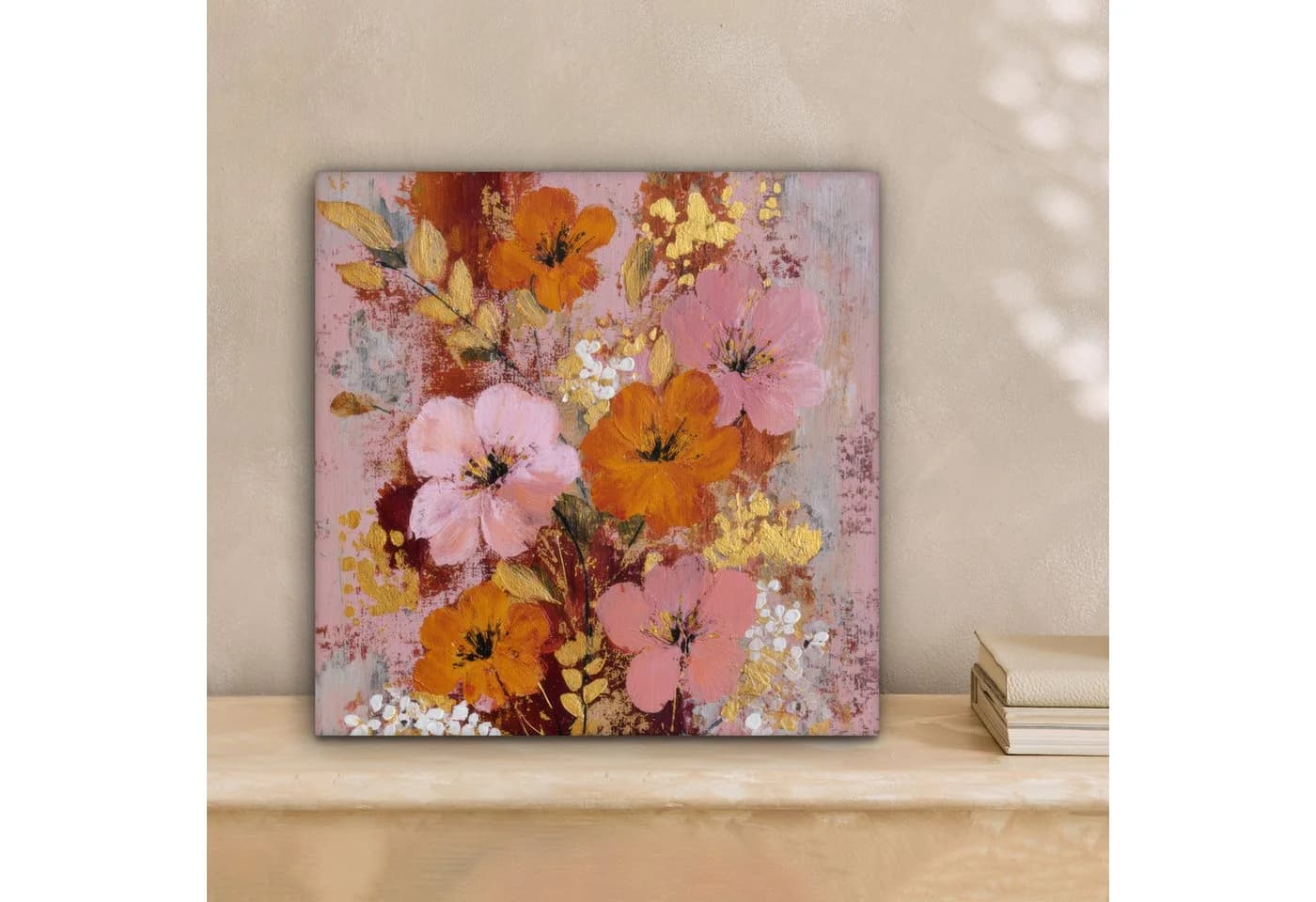 OneMillionCanvasses® Leinwandbild Rosa Blumen Rustikal