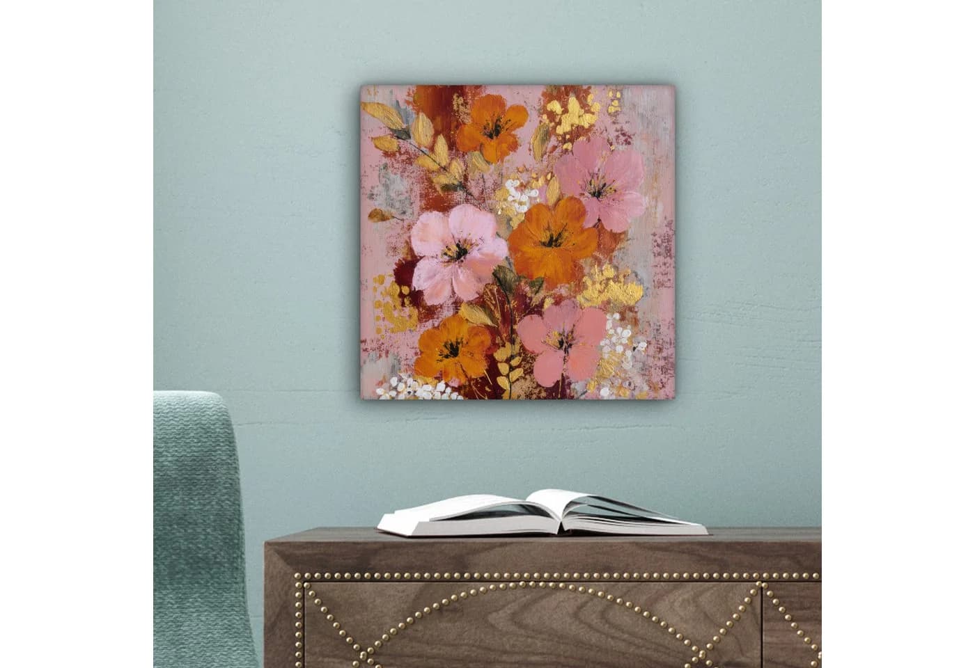 OneMillionCanvasses® Leinwandbild Rosa Blumen Rustikal - Bild 5