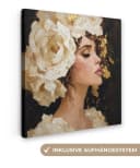 OneMillionCanvasses® Leinwandbild Frau Blumen Weiß Gold Abstrakt Bild 2