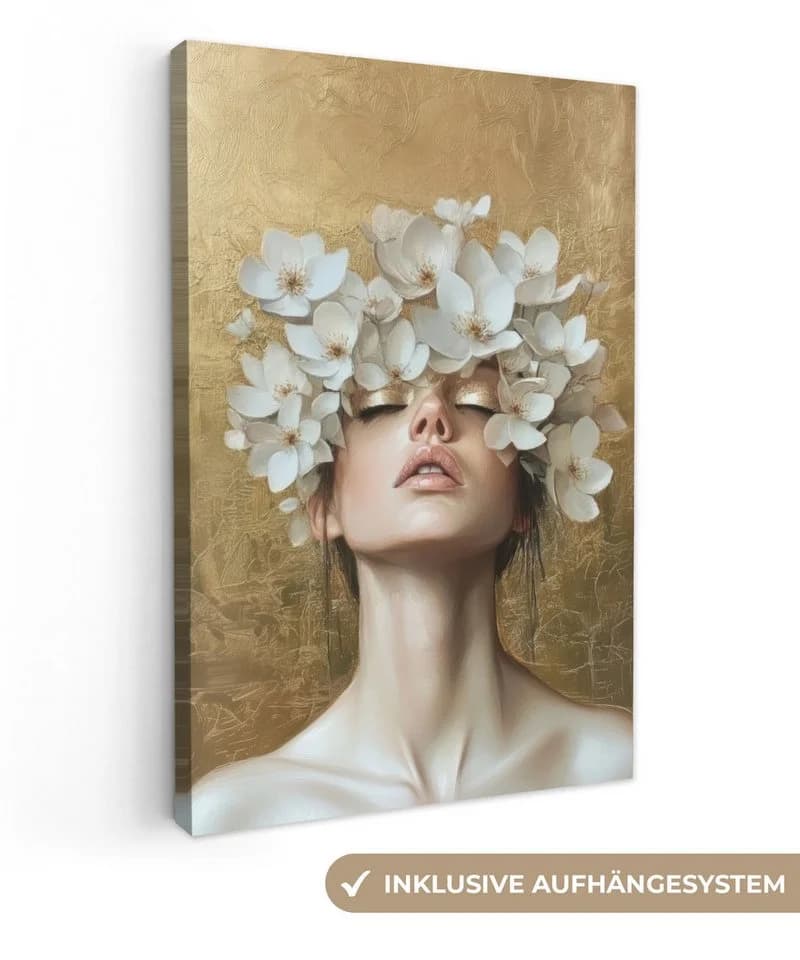 OneMillionCanvasses® Leinwandbild Goldener Hintergrund mit Blumenkranz - Bild 2