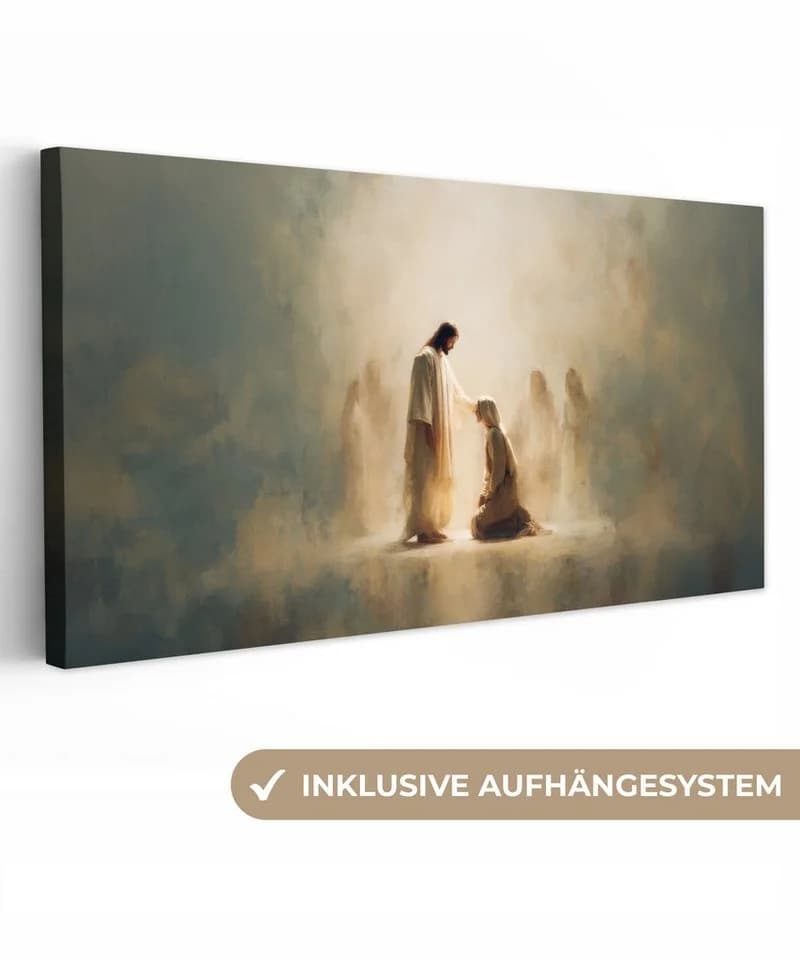 OneMillionCanvasses® Leinwandbild Panorama Jesus Kniend Beige - Bild 2