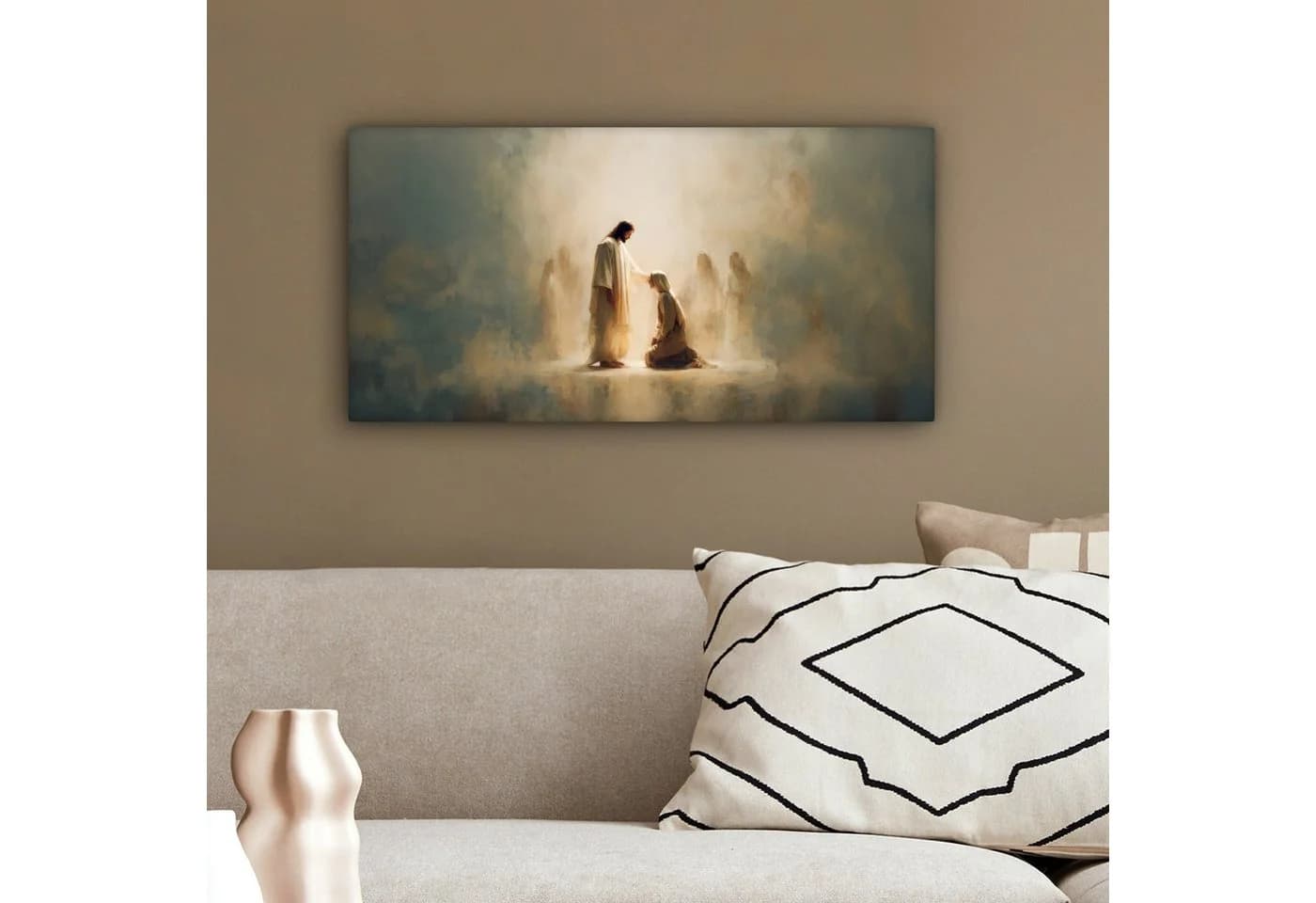 OneMillionCanvasses® Leinwandbild Panorama Jesus Kniend Beige - Bild 4