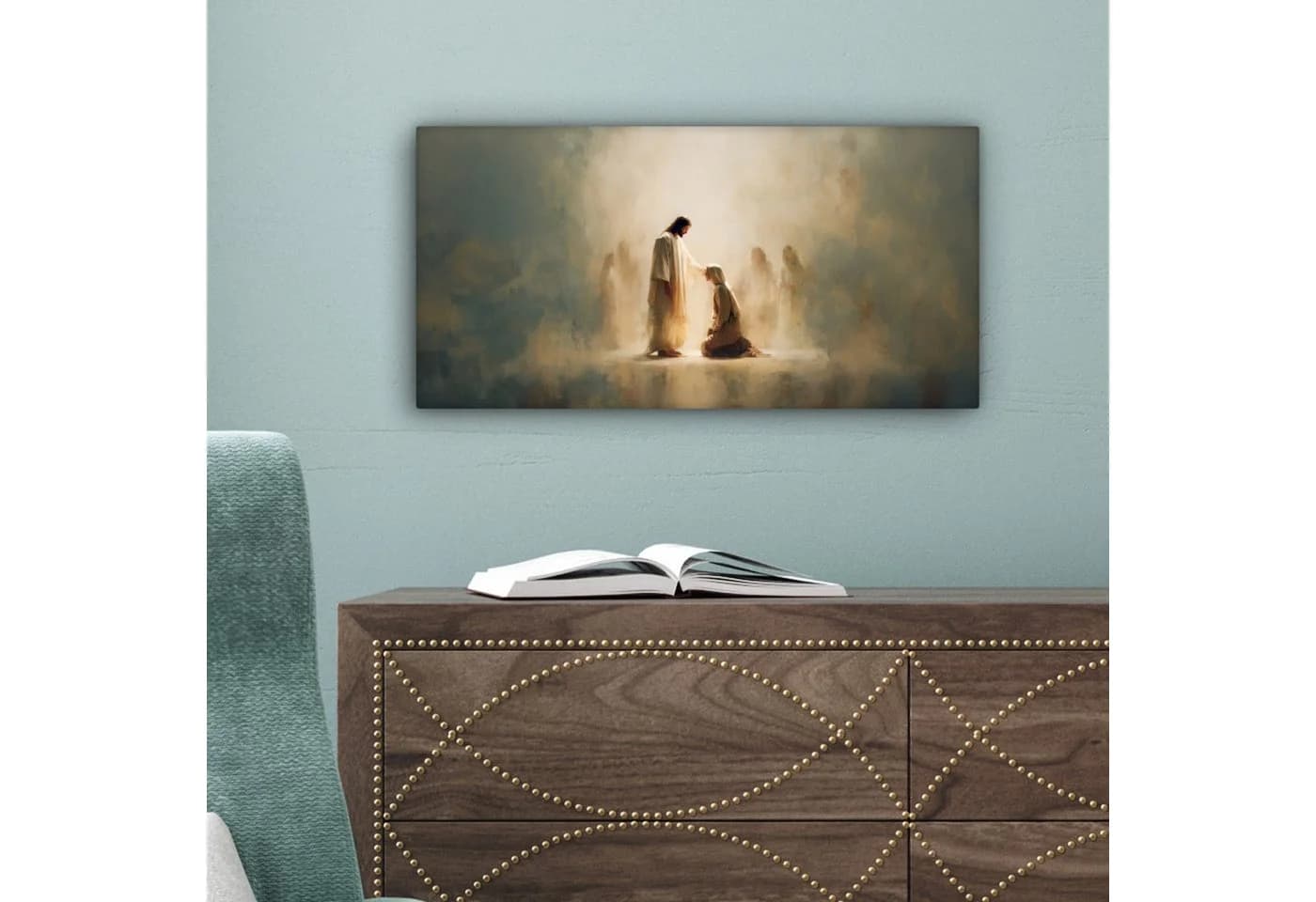 OneMillionCanvasses® Leinwandbild Panorama Jesus Kniend Beige - Bild 5