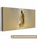OneMillionCanvasses® Leinwandbild Panorama Jesus mit Lamm goldene Landschaft Bild 2
