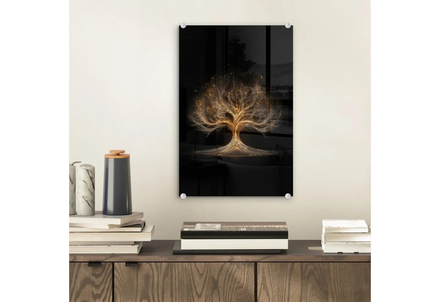 MuchoWow Acrylglasbild Lichter Baum Abstrakt Schwarz