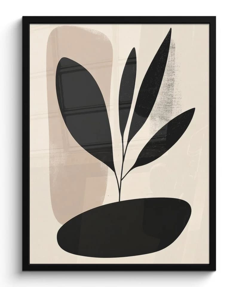 MuchoWow Poster Pflanze Beige Japanisch mit Schwarzem Rahmen - Bild 2