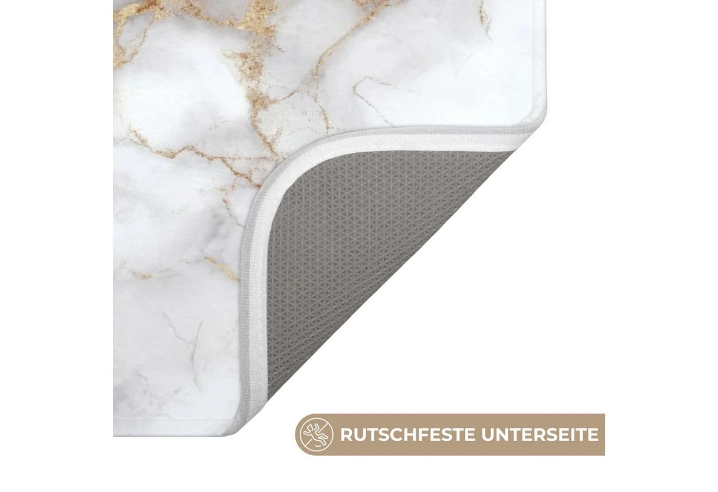 OnlyWow Badematte Weiß Gold Marmor Grau Rutschfest Polyester - Bild 3