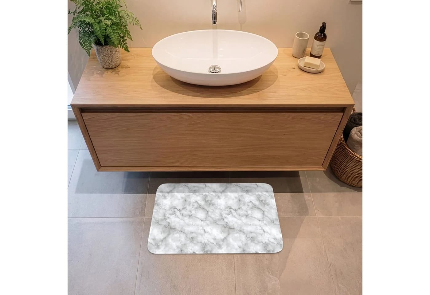OnlyWow Badematte Grau Marmor Design Rutschfest Polyester