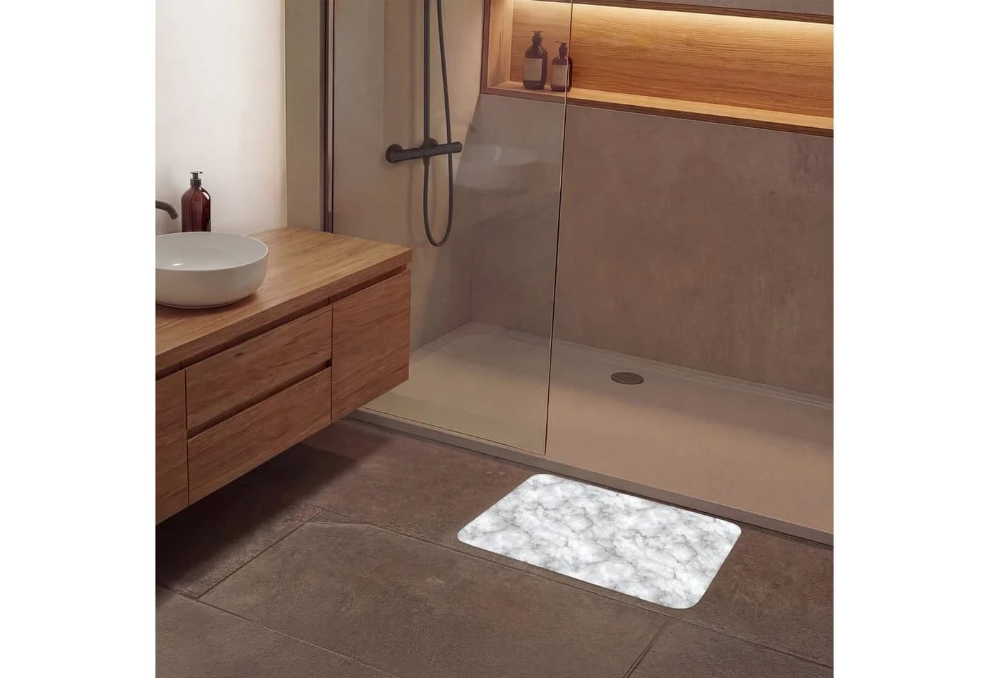 OnlyWow Badematte Grau Marmor Design Rutschfest Polyester - Bild 4