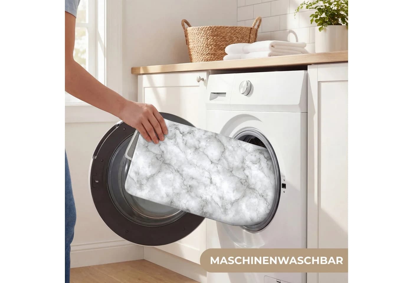 OnlyWow Badematte Grau Marmor Design Rutschfest Polyester - Bild 5