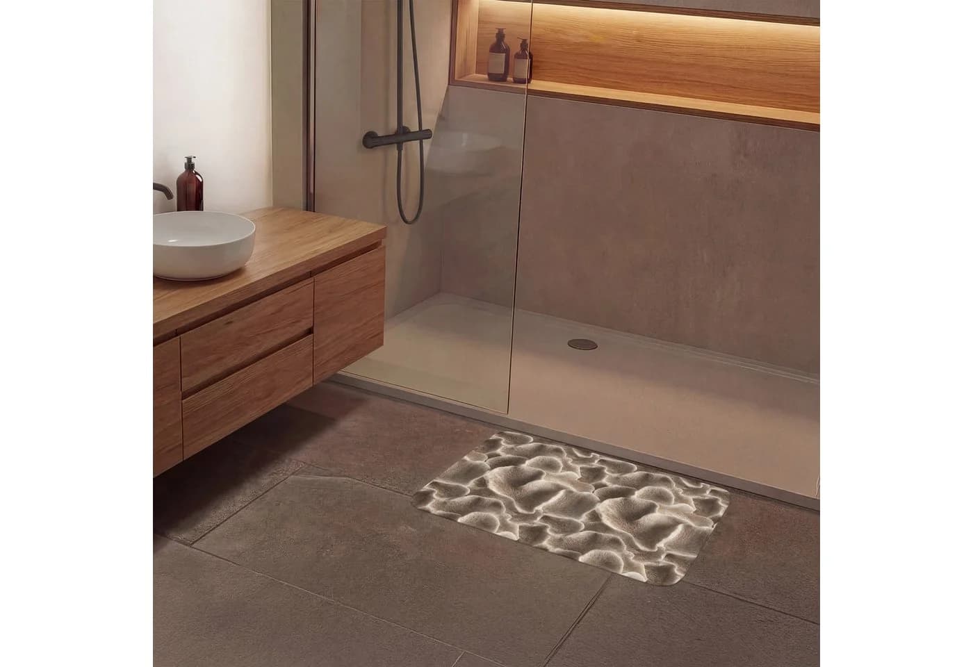OnlyWow Badematte Fächerform Beige Polyester Rutschfest - Bild 4