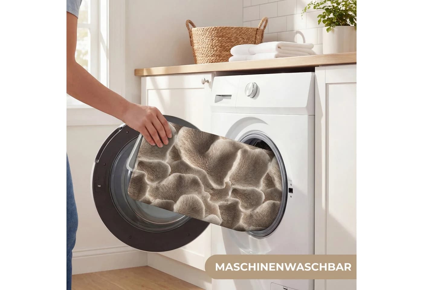 OnlyWow Badematte Fächerform Beige Polyester Rutschfest - Bild 5