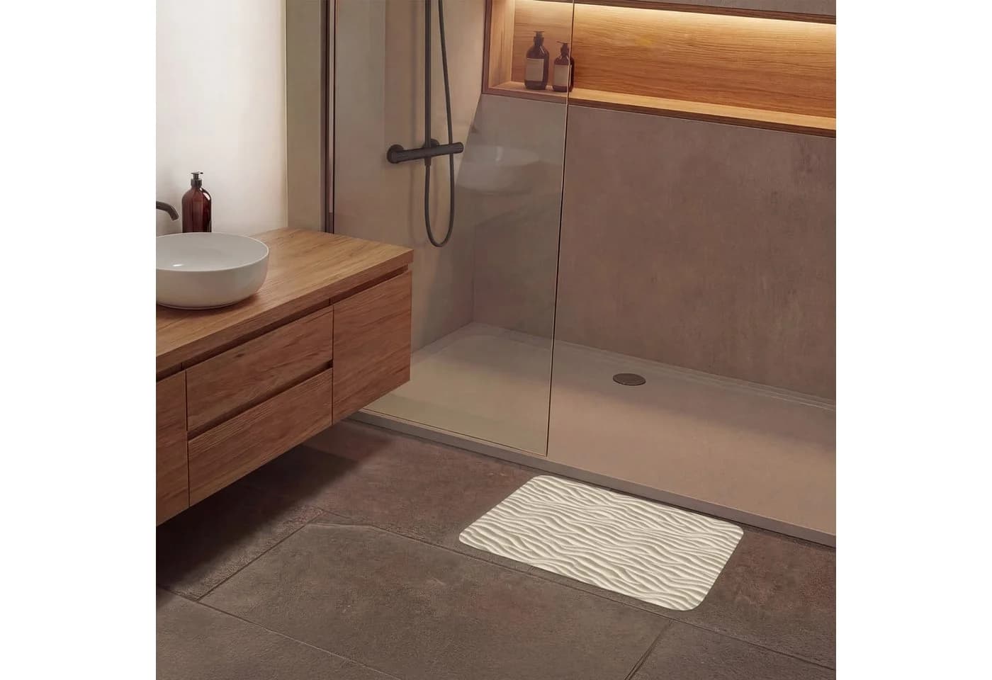 OnlyWow Badematte Sand Wellen Beige Rutschfest Polyester - Bild 4