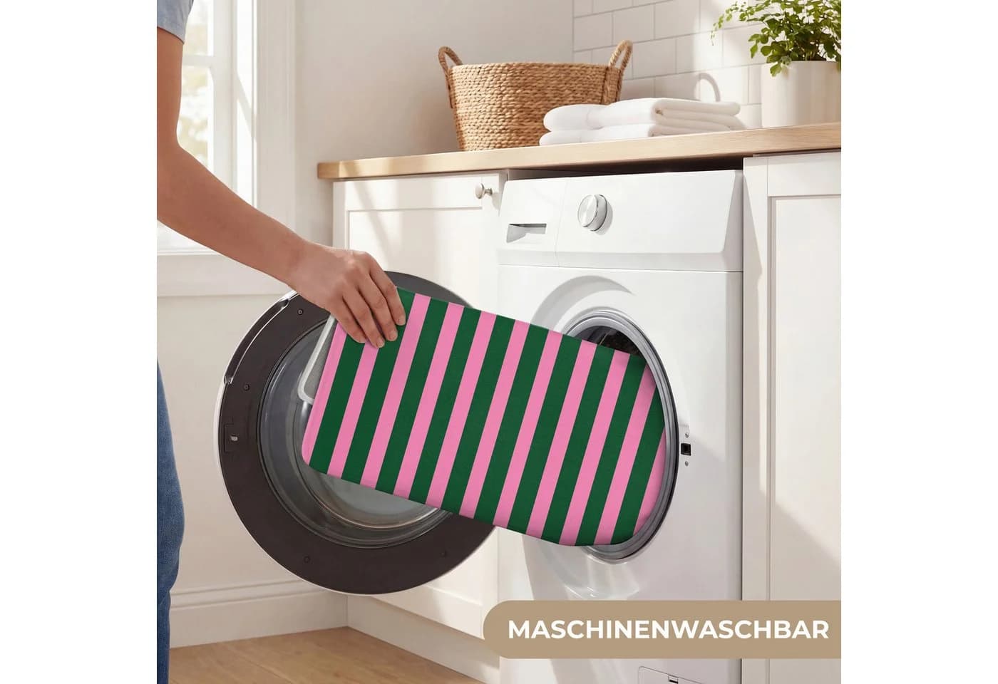 OnlyWow Badematte Vertikale Streifen Grün Rosa Rutschfest - Bild 5