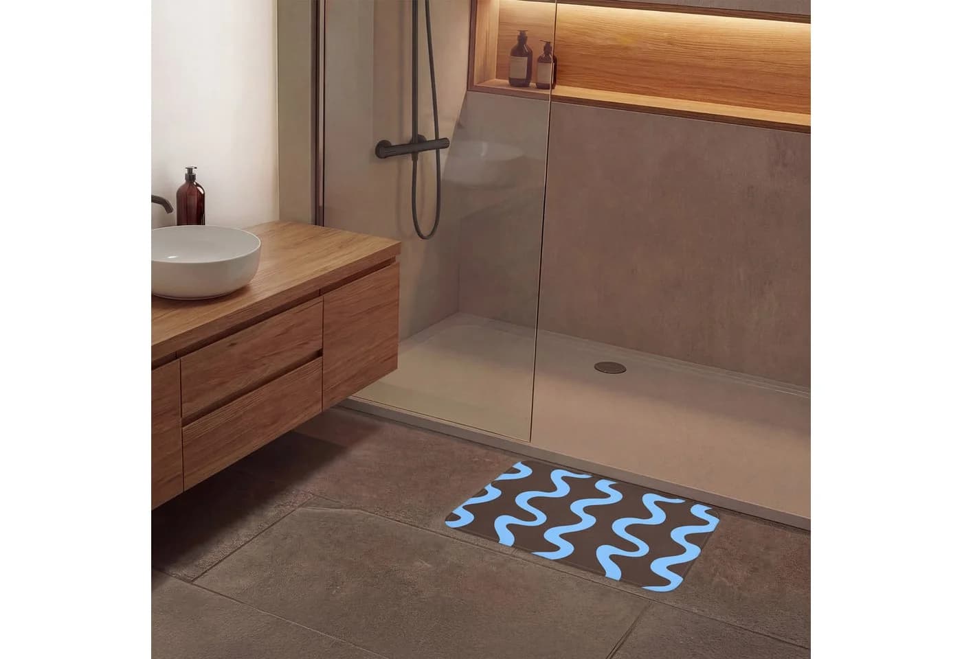 OnlyWow Badematte Sich windende Linien Blau Braun Minimalistisch - Bild 4