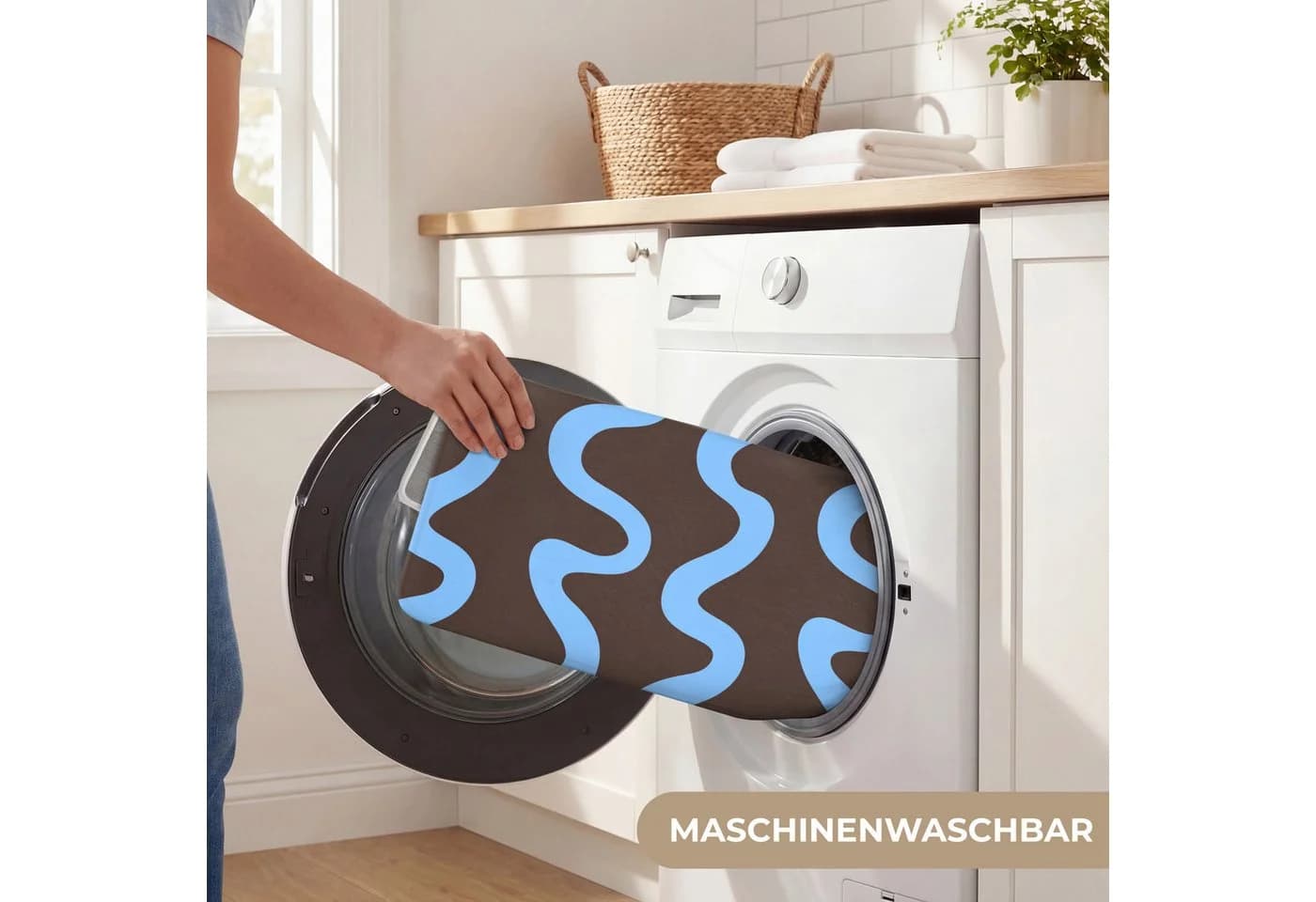 OnlyWow Badematte Sich windende Linien Blau Braun Minimalistisch - Bild 5