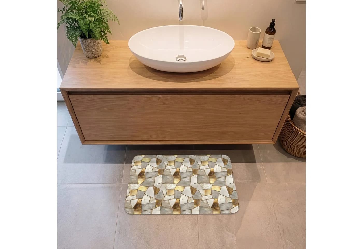 OnlyWow Badematte Mosaik Marmor Gold Rutschfest
