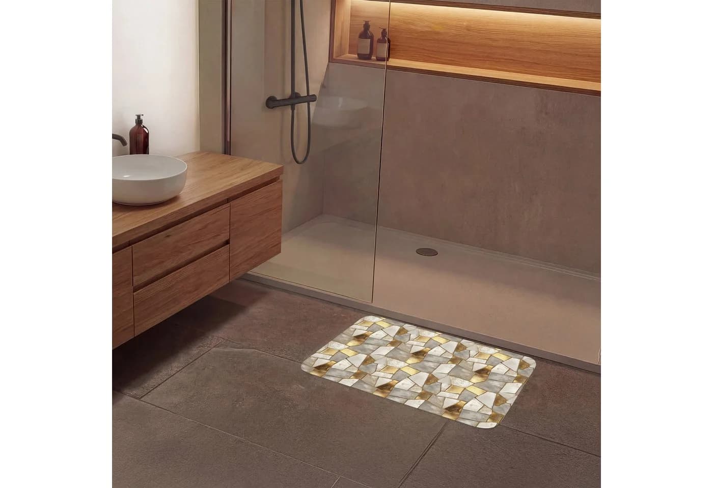OnlyWow Badematte Mosaik Marmor Gold Rutschfest Polyester - Bild 4