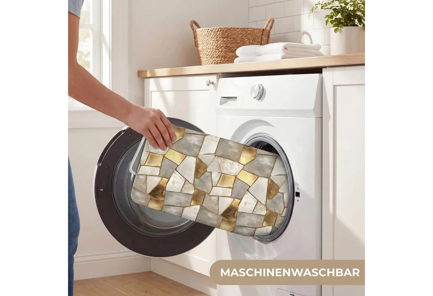 OnlyWow Badematte Mosaik Marmor Gold Rutschfest Polyester - Bild 5