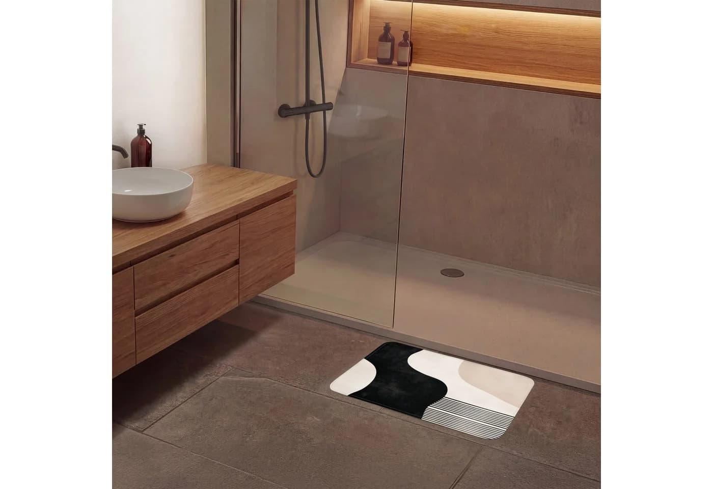 OnlyWow Badematte Abstrakt Japandi Beige Schwarz Rutschfest - Bild 4