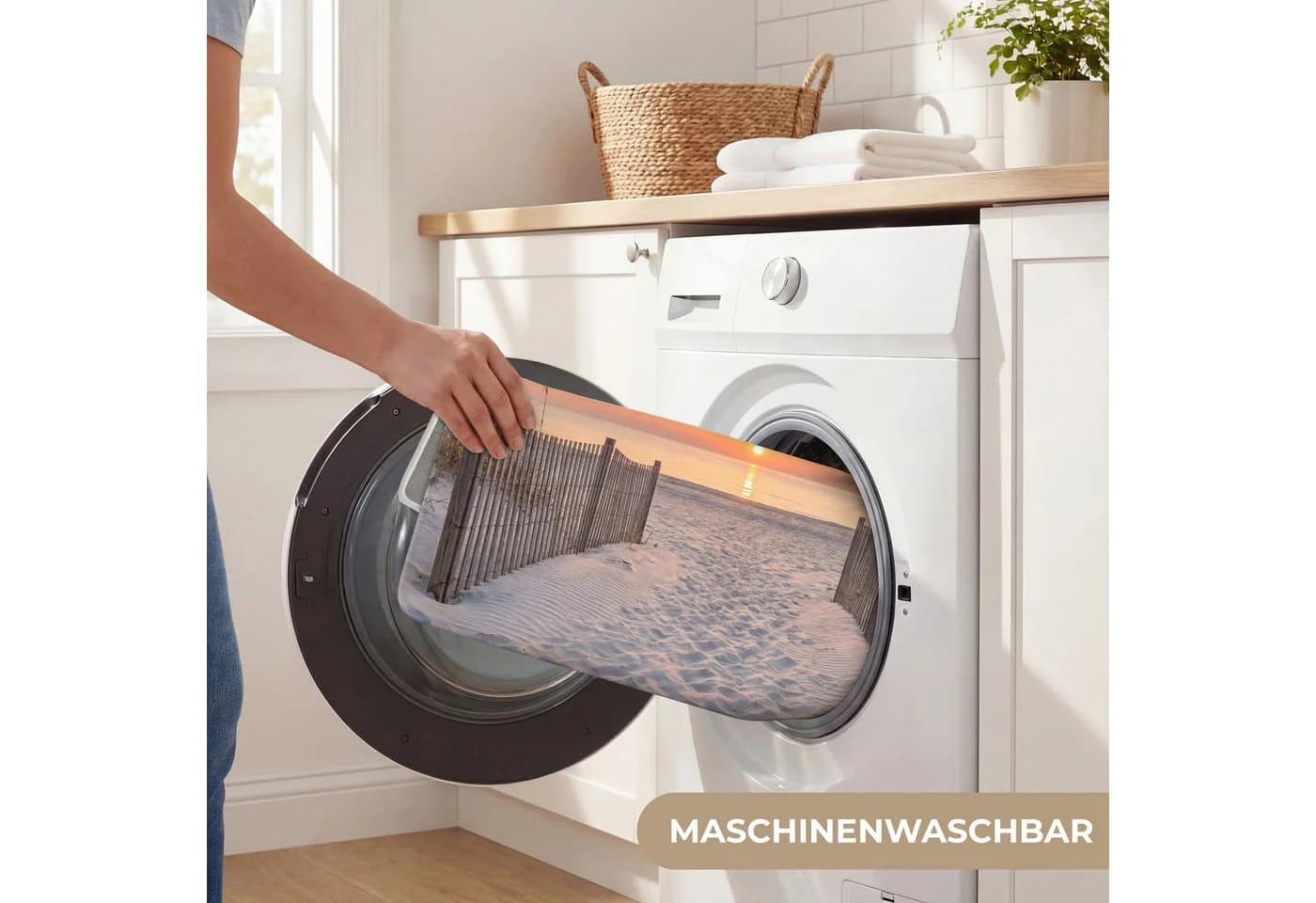 OnlyWow Badematte Sonnenuntergang Strand Polyester Rutschfest - Bild 5