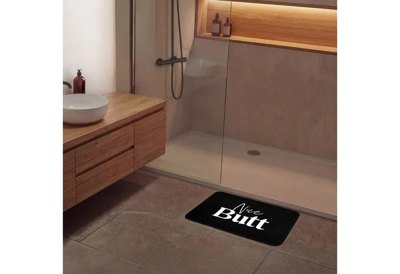 OnlyWow Badematte Zitat "Nice butt" Schwarz Rutschfest - Bild 4