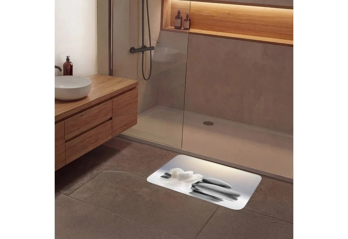 OnlyWow Badematte Steine Lotus Weiß Rutschfest Memory-Foam - Bild 4