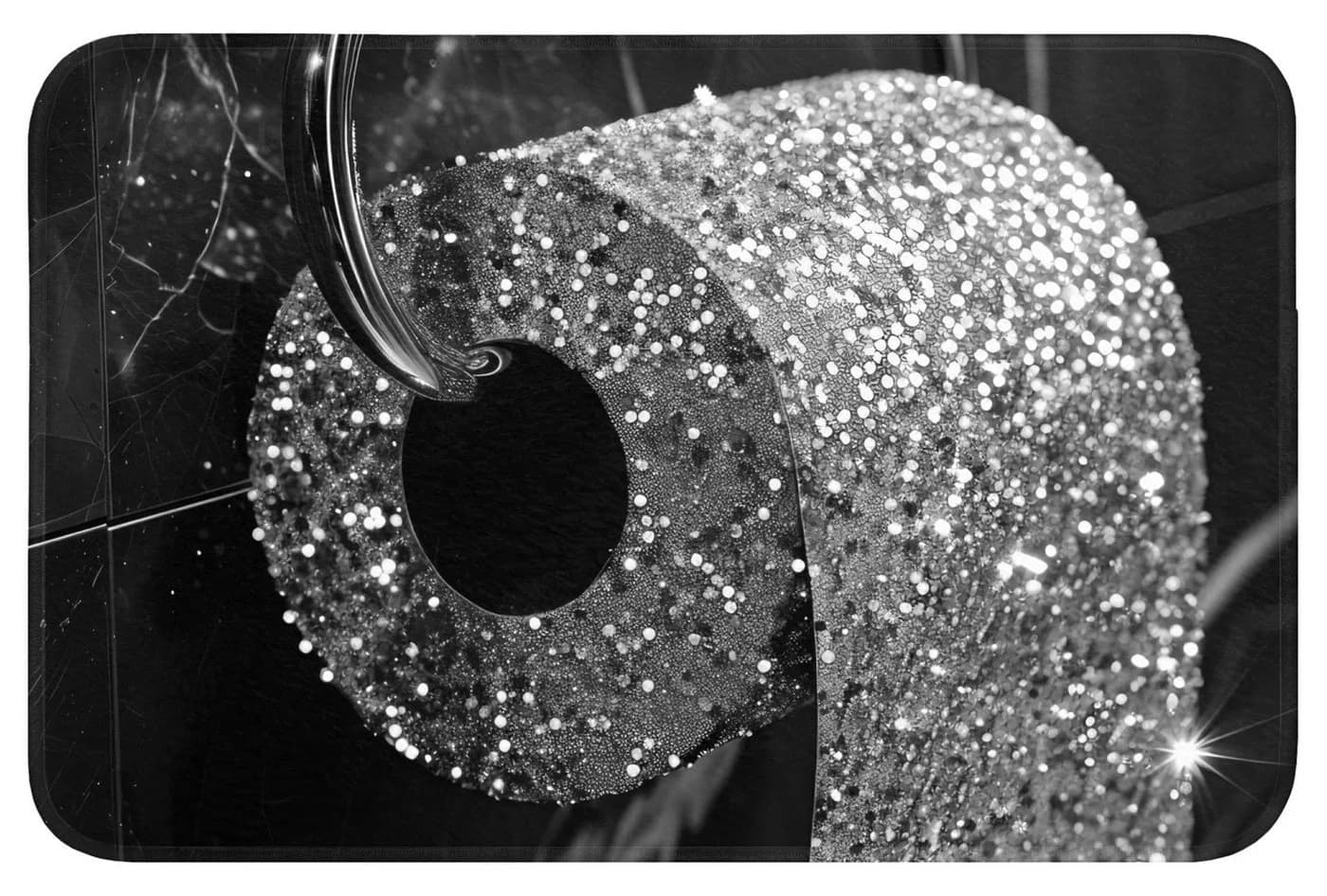 OnlyWow Badematte Toilettenpapier Design Schwarz Weiß Glitter - Bild 2