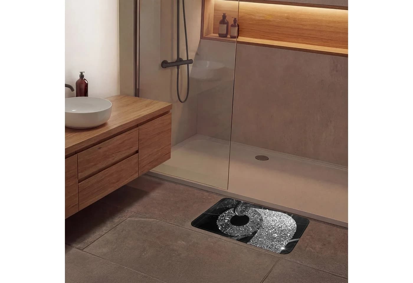 OnlyWow Badematte Toilettenpapier Design Schwarz Weiß Glitter - Bild 4