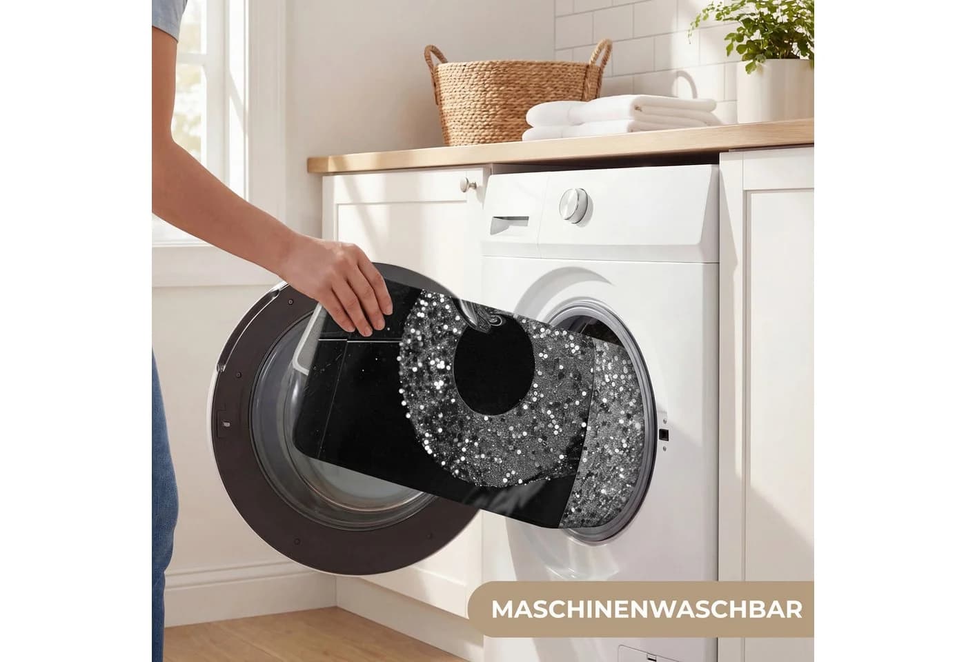 OnlyWow Badematte Toilettenpapier Design Schwarz Weiß Glitter - Bild 5