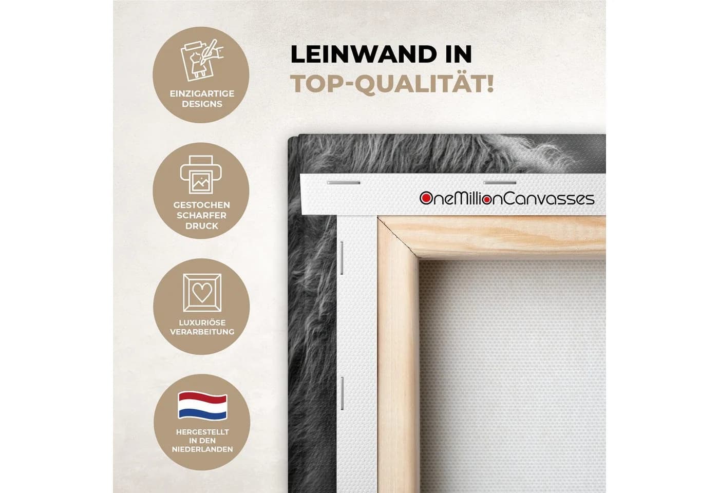 OneMillionCanvasses Leinwandbild Panorama Schottischer Highlander Schwarz-Weiß - Bild 3