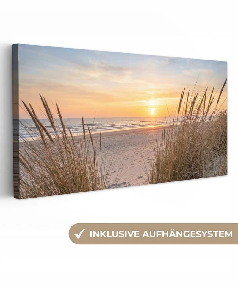 OneMillionCanvasses Leinwandbild Panorama Sonnenuntergang Dünen Meer 40x20 cm - Bild 2