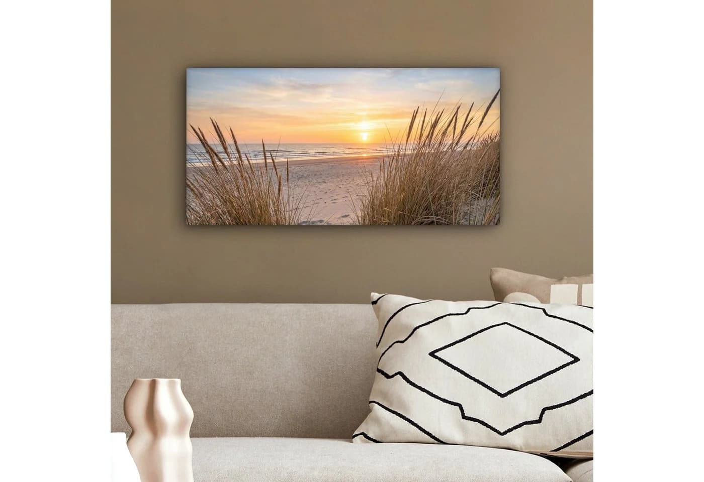 OneMillionCanvasses Leinwandbild Panorama Sonnenuntergang Dünen Meer 40x20 cm - Bild 4