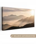 OneMillionCanvasses® Leinwandbild Panorama Berge Nebel Sonnenstrahlen Bild 2