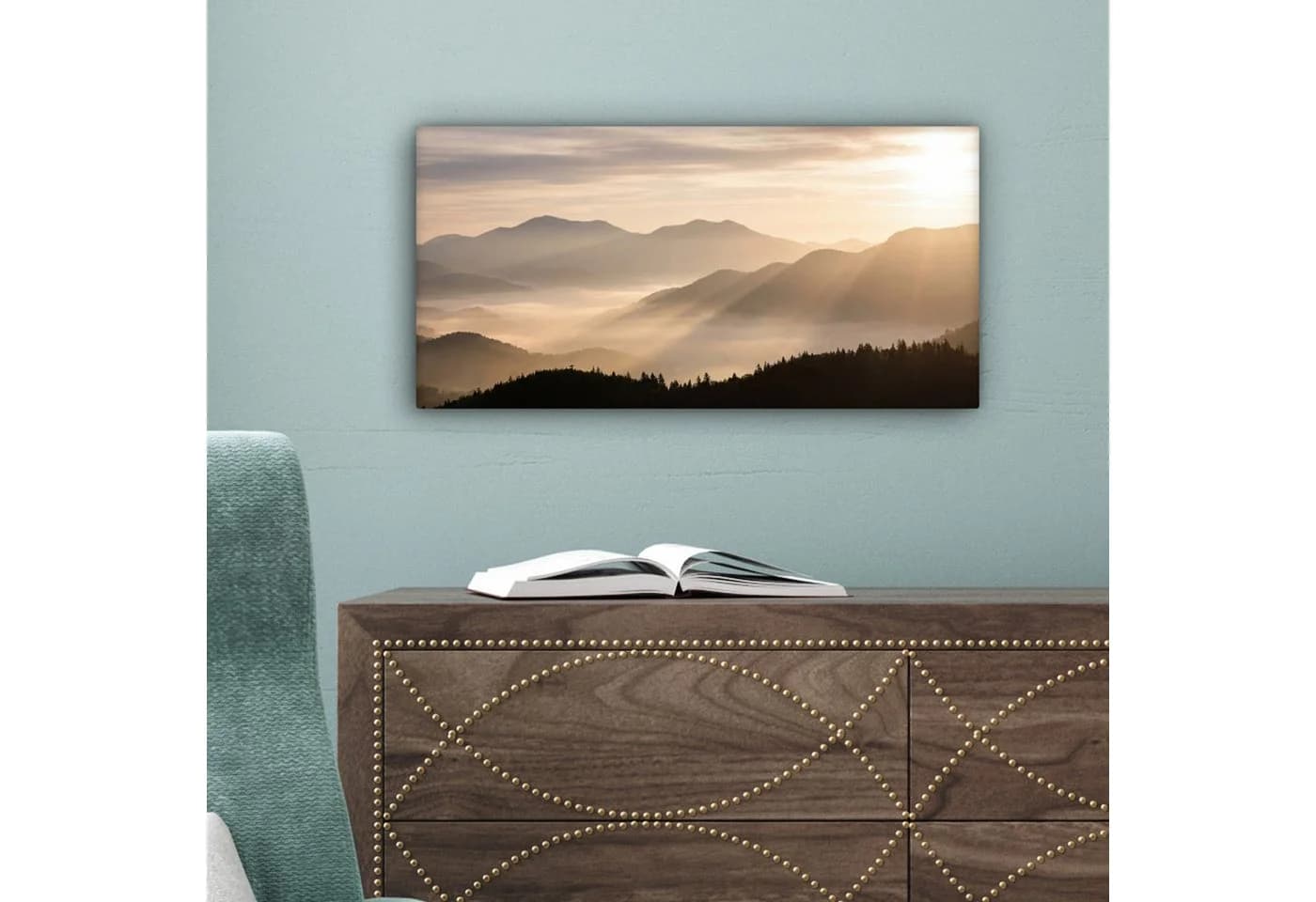 OneMillionCanvasses® Leinwandbild Panorama Berge Nebel Sonnenstrahlen - Bild 5