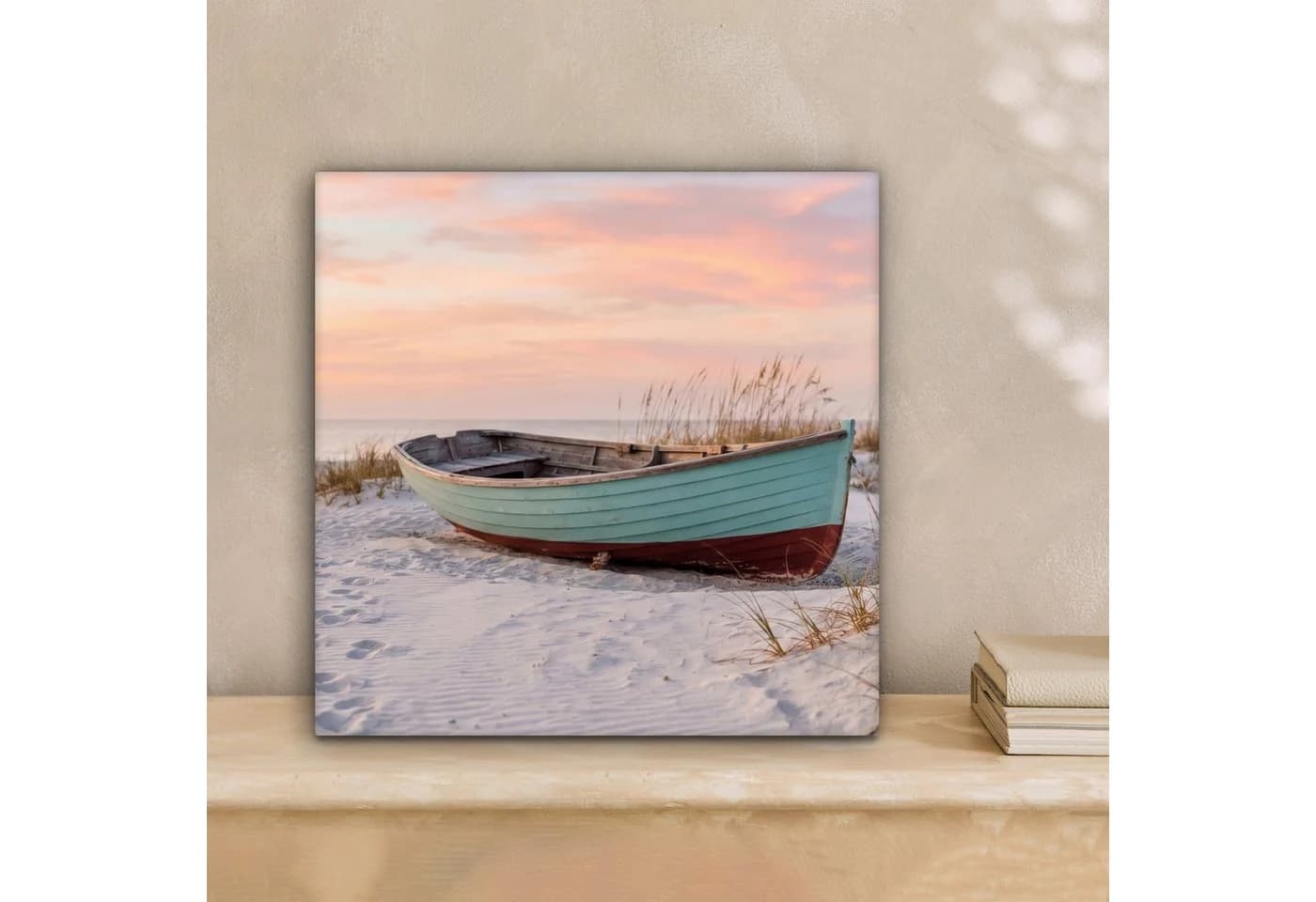 OneMillionCanvasses Leinwandbild Rustikal Ruderboot Sandstrand