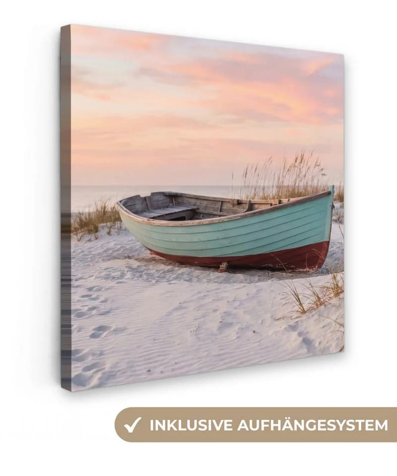 OneMillionCanvasses Leinwandbild Rustikal Ruderboot Sandstrand - Bild 2